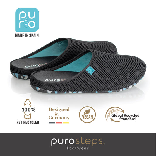 purosteps Casa-Eco-Signet Hausschuhe Slipper Pantoffel Fußbett Unisex Recycelt Schwarz Türkis