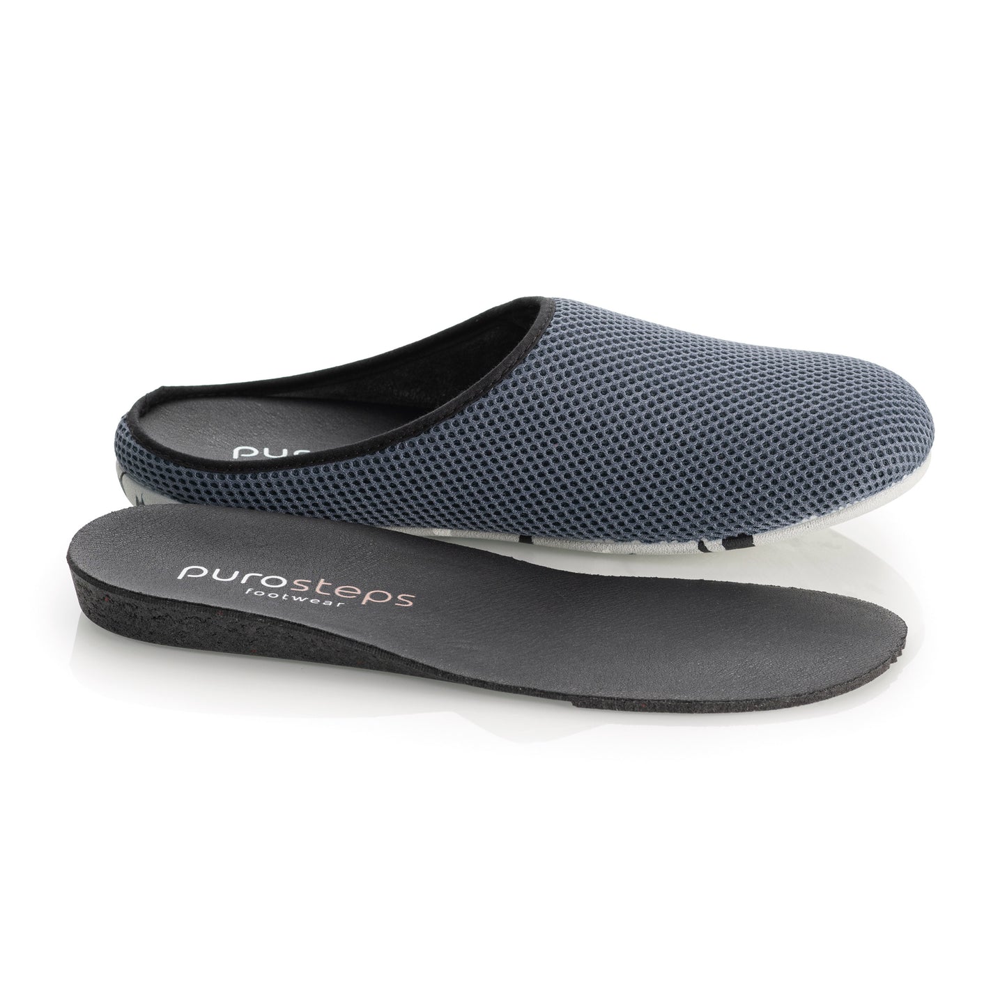 purosteps Casa-Eco-Signet Hausschuhe Slipper Pantoffel Fußbett Unisex Recycelt Schwarz Grau