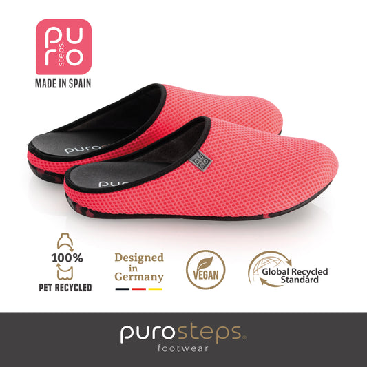 purosteps Casa-Eco-Signet Damen Hausschuhe Slipper Pantoffel Fußbett Pink-Schwarz