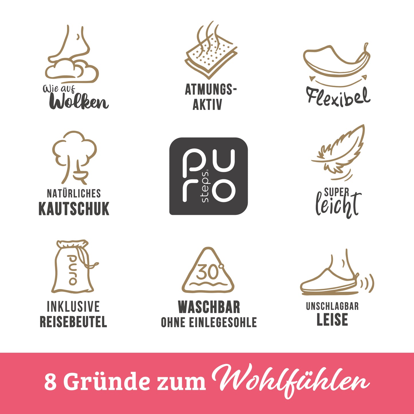 purosteps Casa-Eco-Signet Damen Hausschuhe Slipper Pantoffel Fußbett Pink-Schwarz