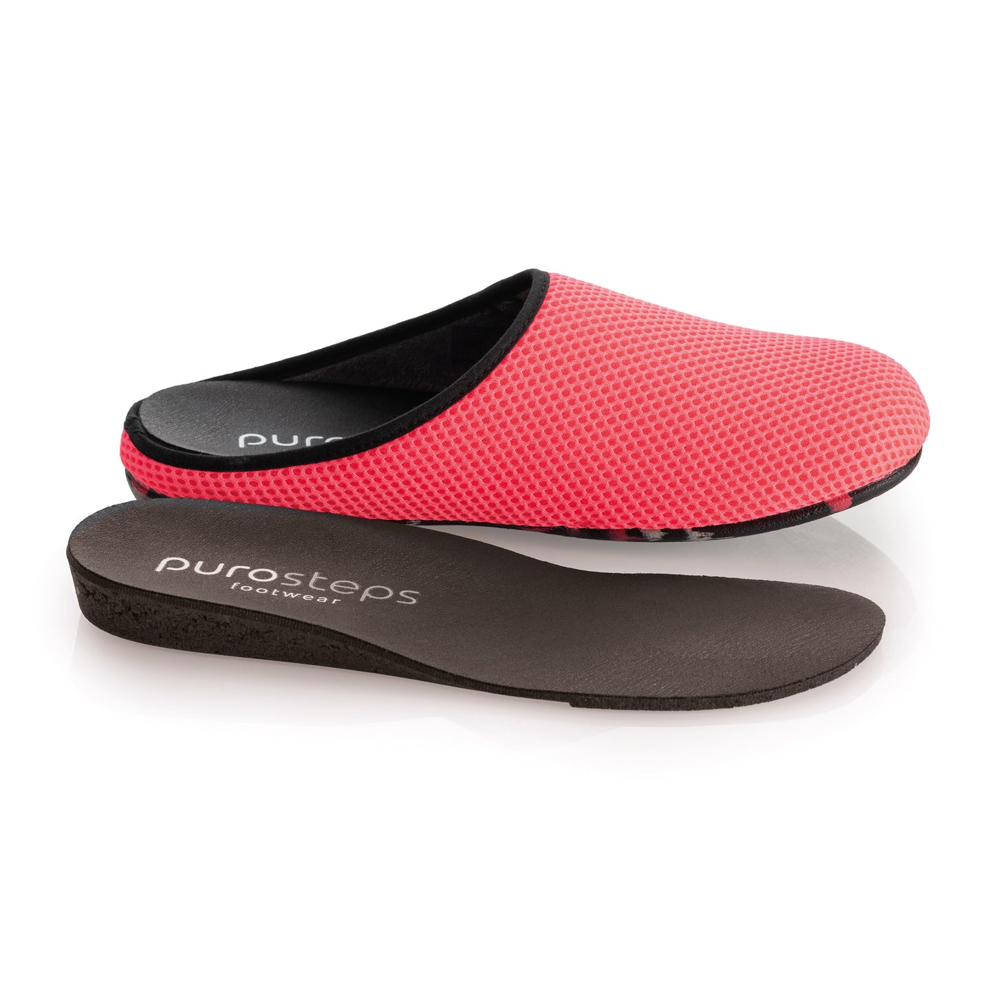 purosteps Casa-Eco-Signet Damen Hausschuhe Slipper Pantoffel Fußbett Pink-Schwarz