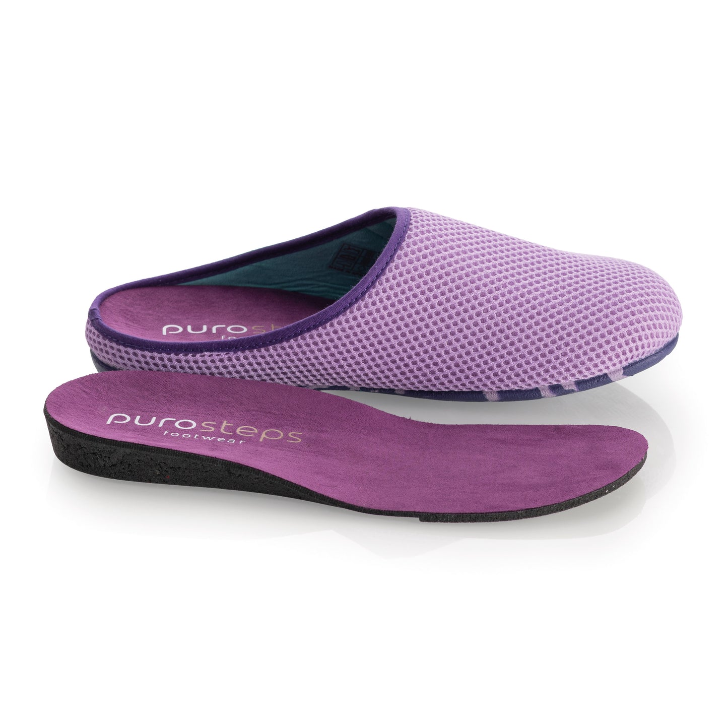 purosteps Casa-Eco-Signet Damen Hausschuhe Slipper Pantoffel Fußbett Violett-Türkis