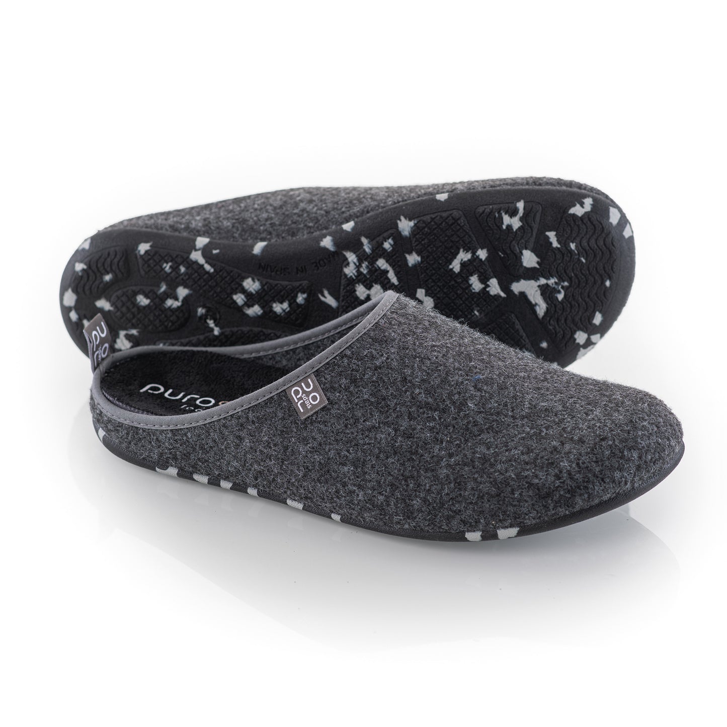 purosteps Fieltro-Eco Wollfilz Hausschuhe Slipper Pantoffel Fußbett Unisex Recycelt Grau Schwarz