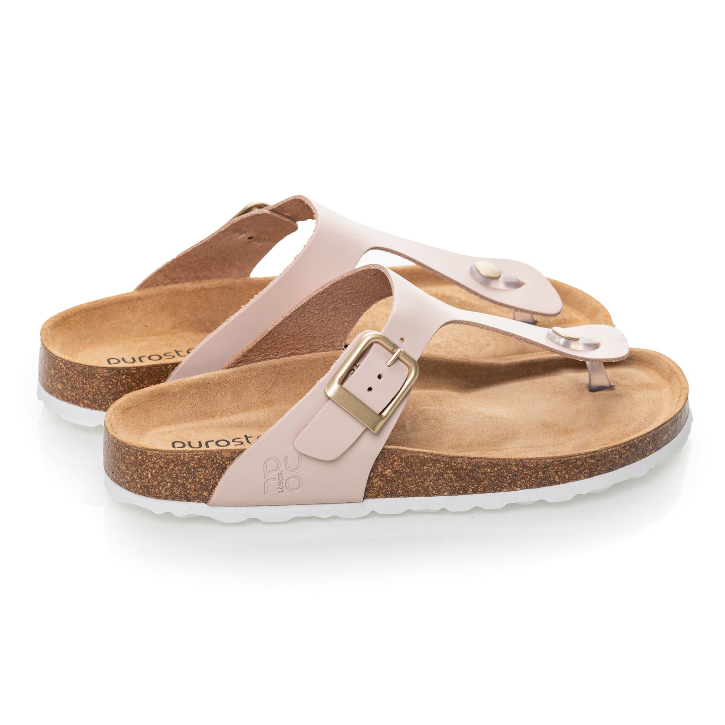 purosteps Marbella-Eco Damen Leder Kork Komfort Sandale F-Weite Zehentrenner pink