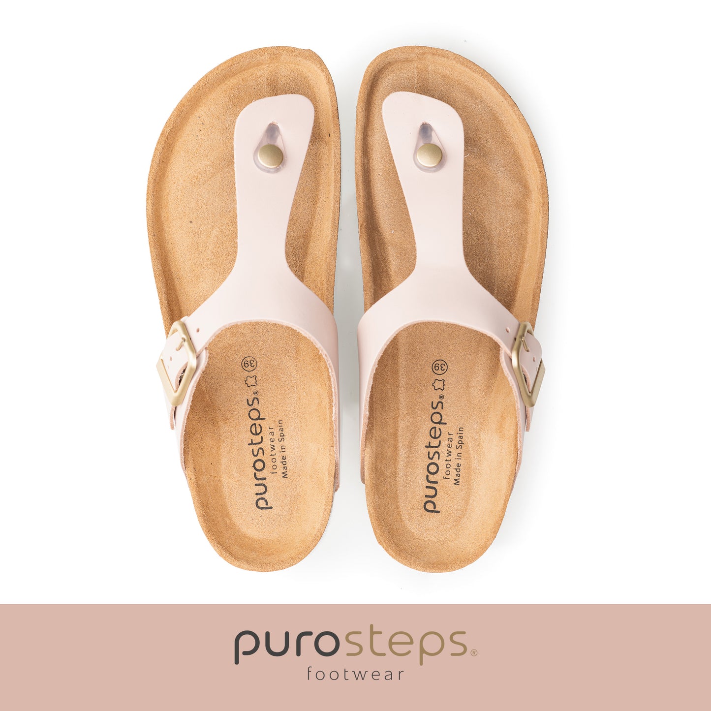 purosteps Marbella-Eco Damen Leder Kork Komfort Sandale F-Weite Zehentrenner pink
