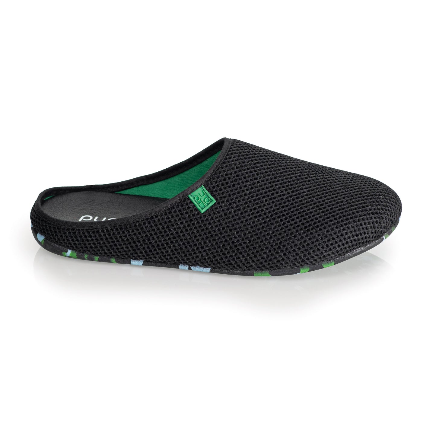 purosteps Casa-Eco-Signet Hausschuhe Slipper Pantoffel Fußbett Unisex Recycelt Schwarz Neon Grün