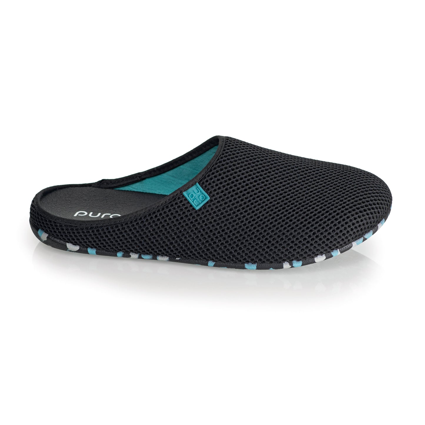 purosteps Casa-Eco-Signet Hausschuhe Slipper Pantoffel Fußbett Unisex Recycelt Schwarz Türkis