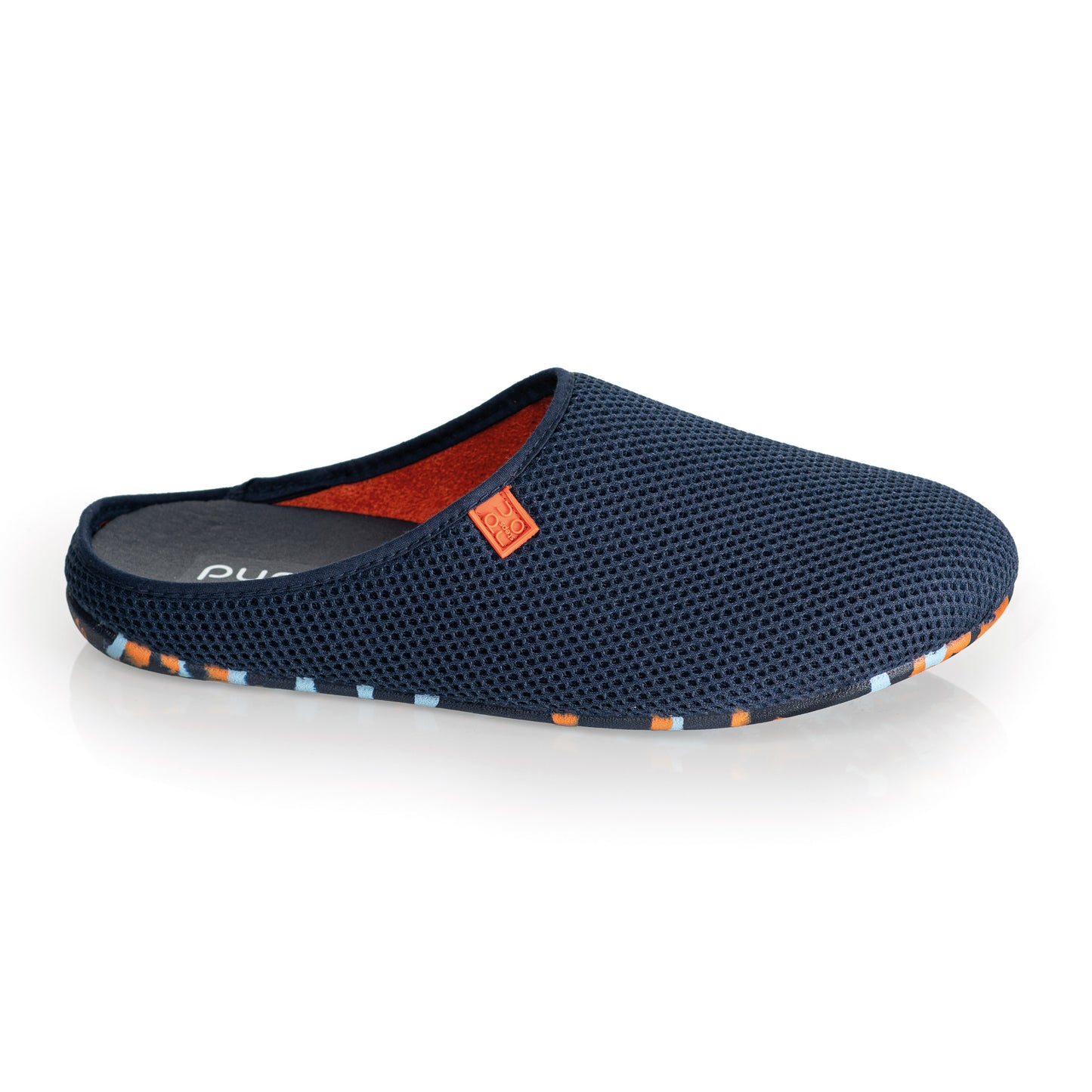 purosteps Casa-Eco-Signet Hausschuhe Slipper Pantoffel Fußbett Unisex Recycelt Dunkel Blau Orange