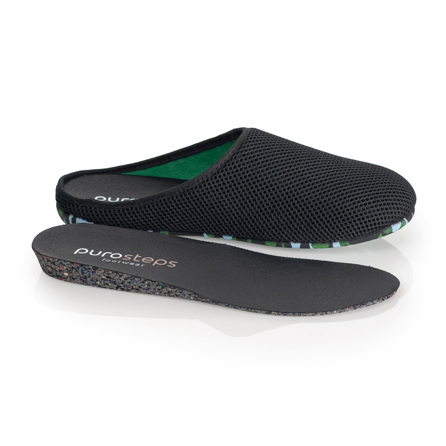 purosteps Casa-Eco-Signet Hausschuhe Slipper Pantoffel Fußbett Unisex Recycelt Schwarz Neon Grün