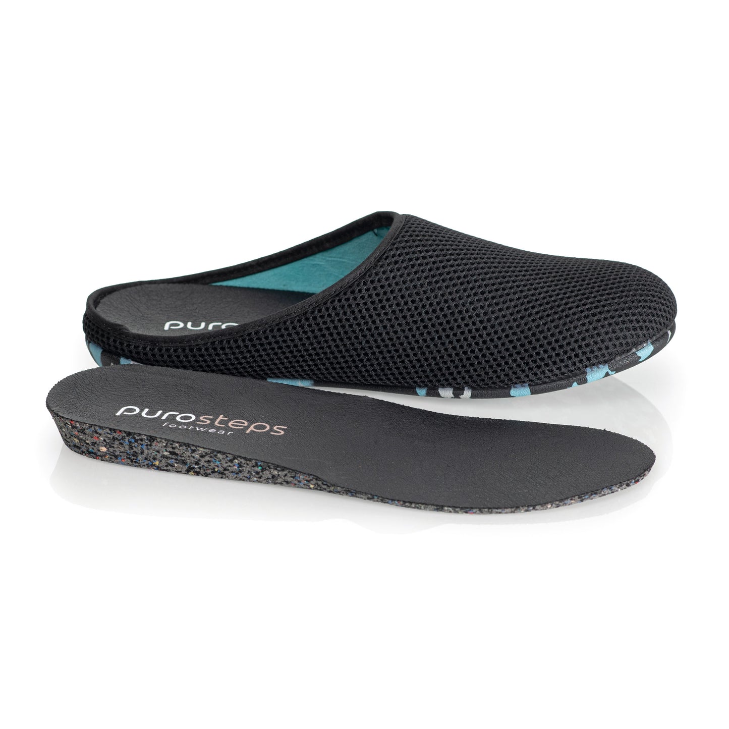 purosteps Casa-Eco-Signet Hausschuhe Slipper Pantoffel Fußbett Unisex Recycelt Schwarz Türkis