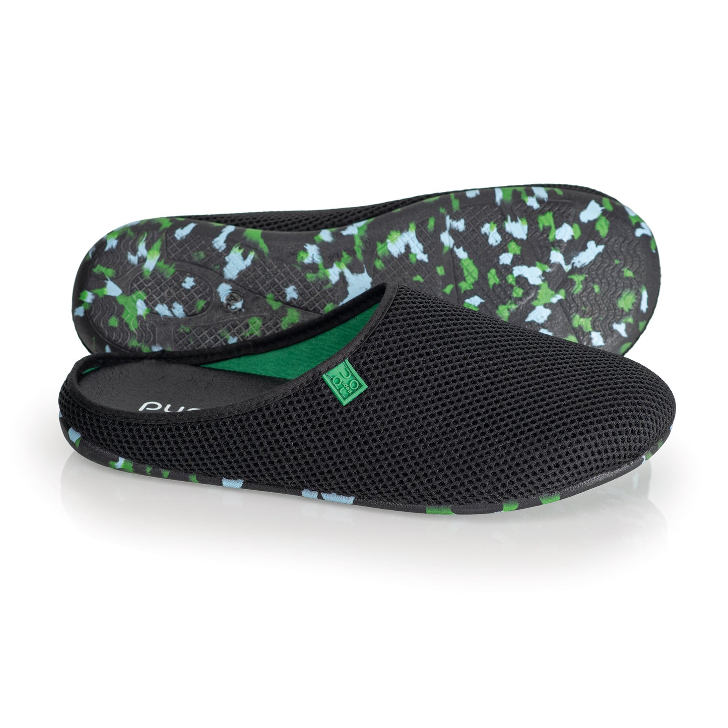 purosteps Casa-Eco-Signet Hausschuhe Slipper Pantoffel Fußbett Unisex Recycelt Schwarz Neon Grün