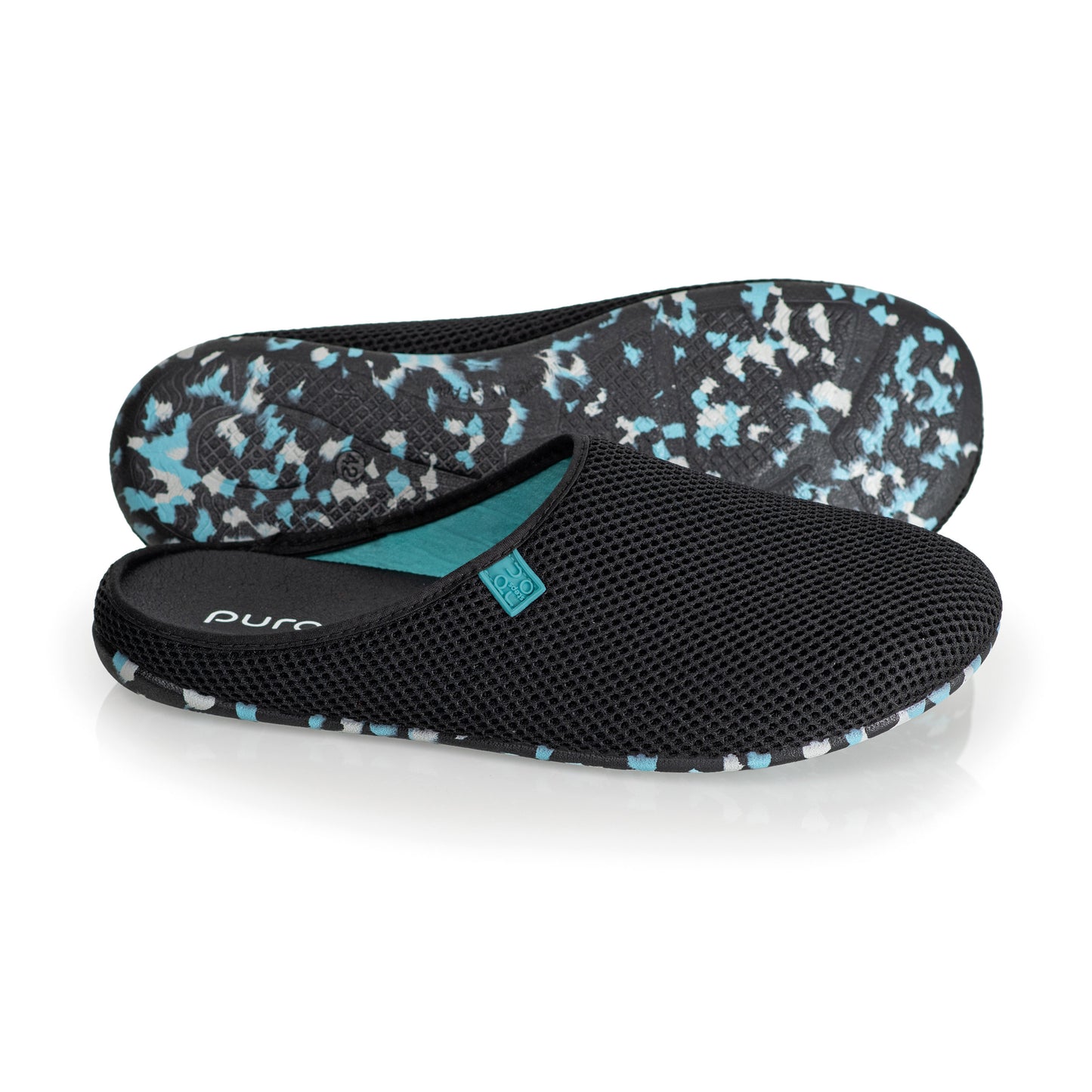 purosteps Casa-Eco-Signet Hausschuhe Slipper Pantoffel Fußbett Unisex Recycelt Schwarz Türkis
