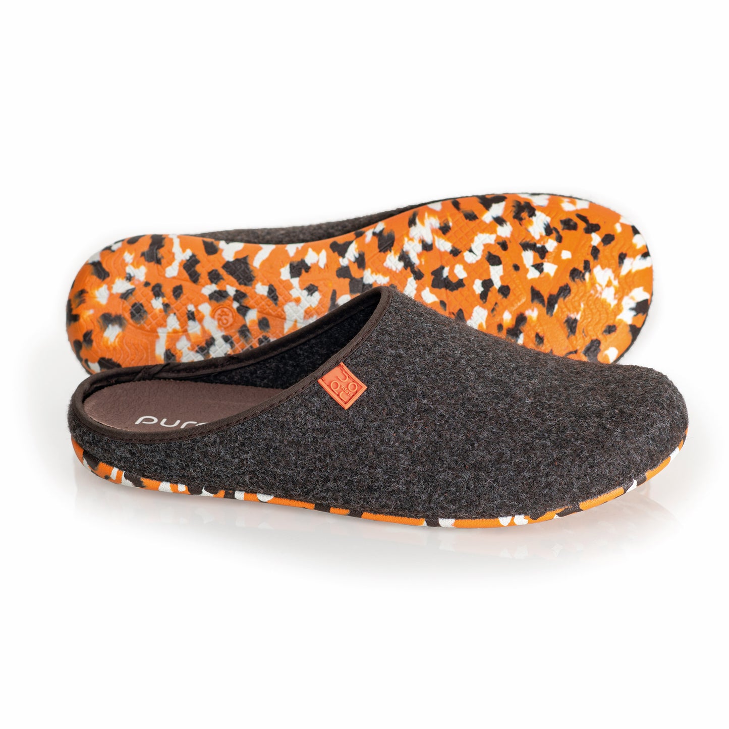 purosteps Fieltro-Eco-Signet Filz Hausschuhe Slipper Pantoffel Fußbett Unisex Recycelt Braun Orange