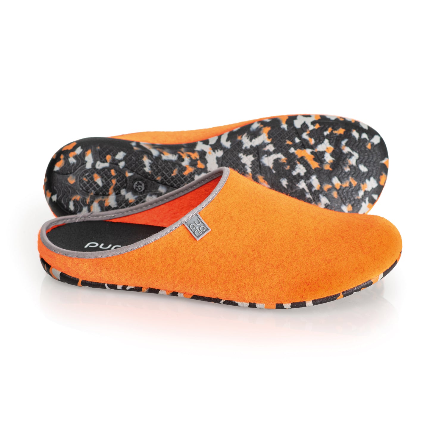purosteps Fieltro-Eco-Signet Filz Hausschuhe Slipper Pantoffel Fußbett Unisex Recycelt Orange Grau