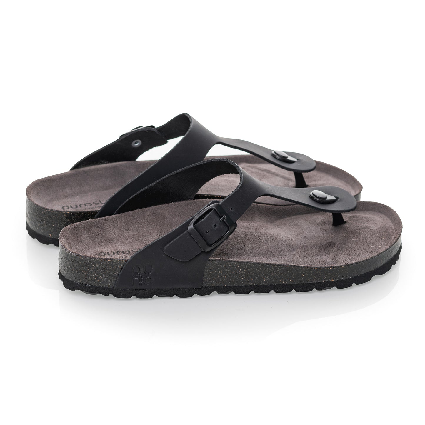 purosteps Toledo-Eco Herren Leder Kork Komfort Sandale Zehentrenner schwarz grau
