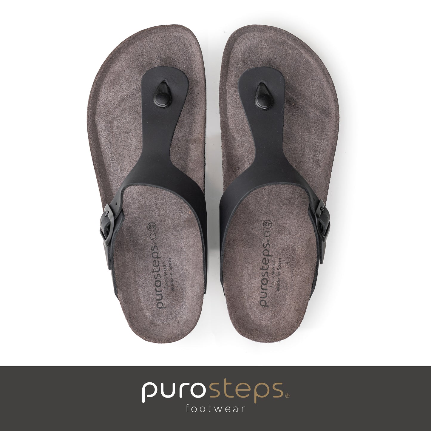 purosteps Toledo-Eco Herren Leder Kork Komfort Sandale Zehentrenner schwarz grau