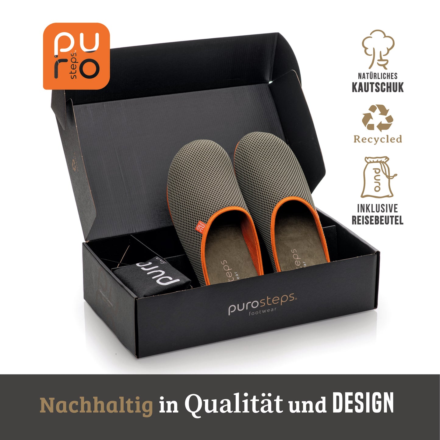 purosteps Casa-Eco Hausschuhe Slipper Pantoffel Fußbett Unisex Recycelt Grün Orange
