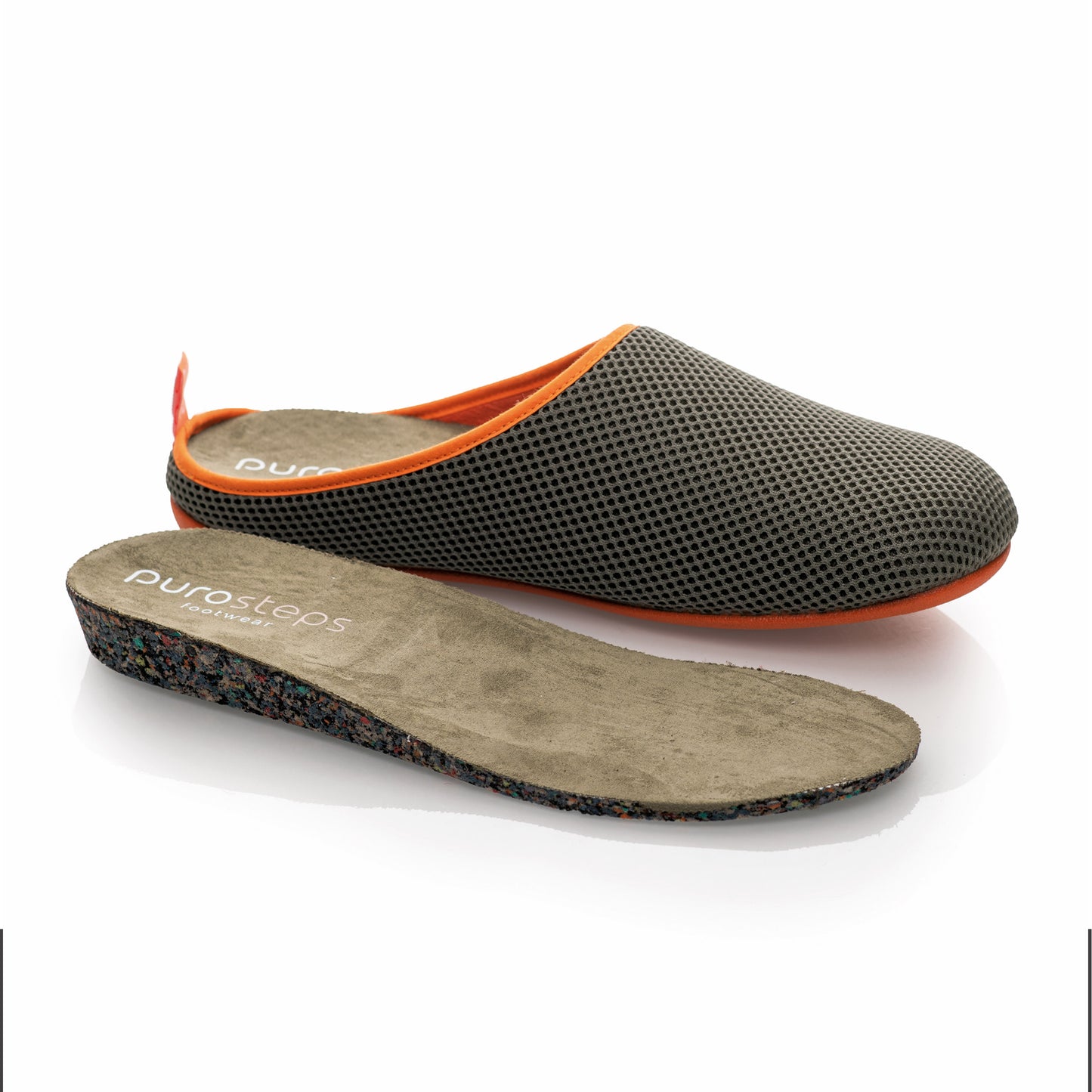 purosteps Casa-Eco Hausschuhe Slipper Pantoffel Fußbett Unisex Recycelt Grün Orange