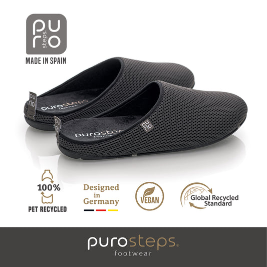 purosteps Casa-Eco Hausschuhe Slipper Pantoffel Fußbett Unisex Recycelt Grau Schwarz