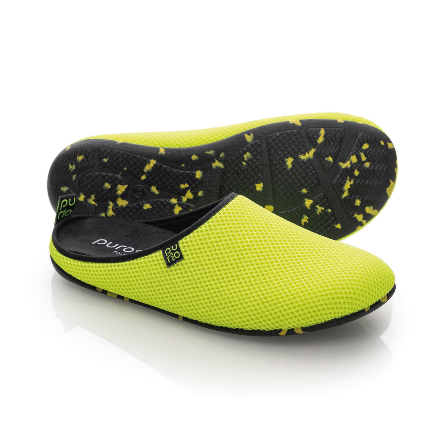 purosteps Casa-Eco Hausschuhe Slipper Pantoffel Fußbett Unisex Recycelt Neon Gelb Schwarz