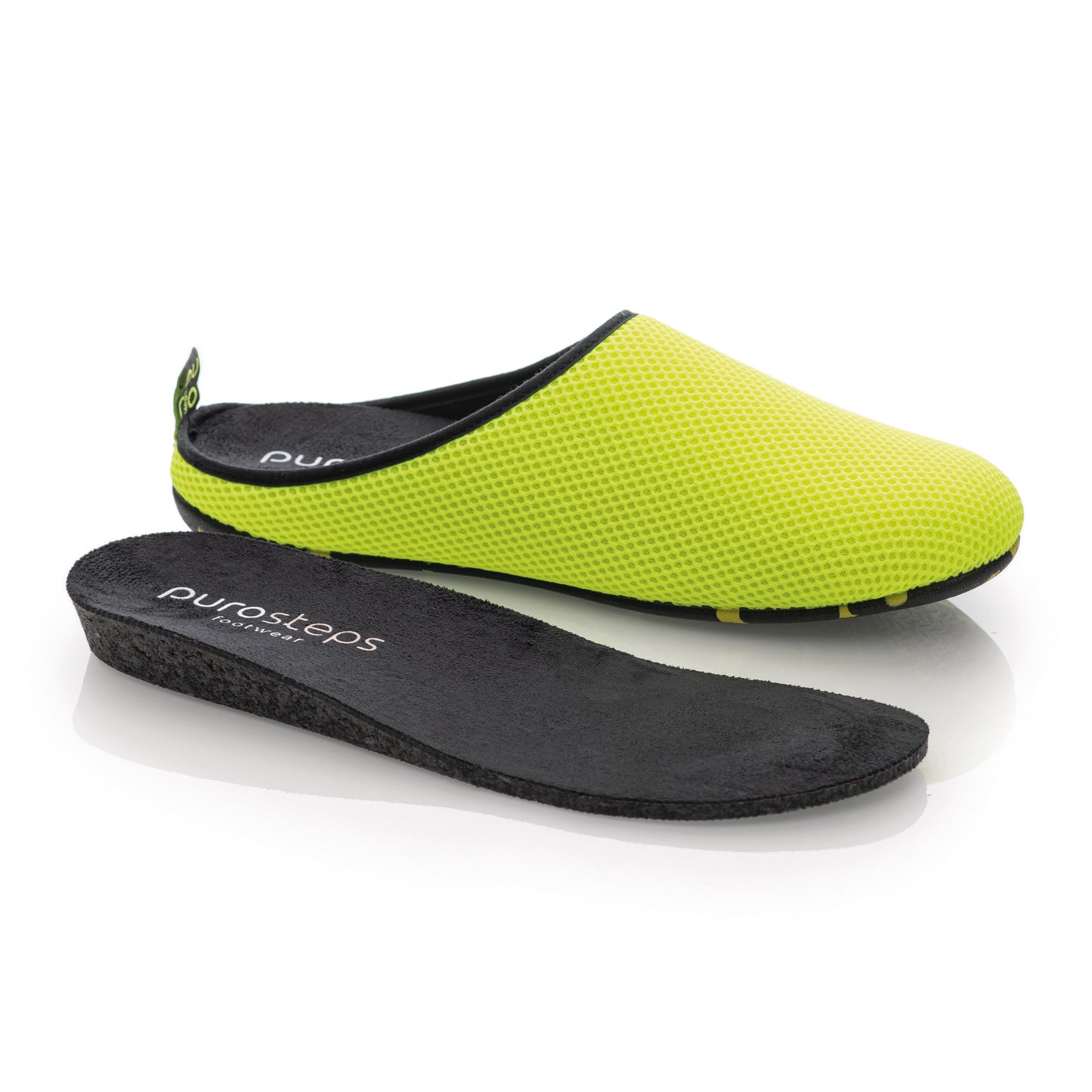purosteps Casa-Eco Hausschuhe Slipper Pantoffel Fußbett Unisex Recycelt Neon Gelb Schwarz