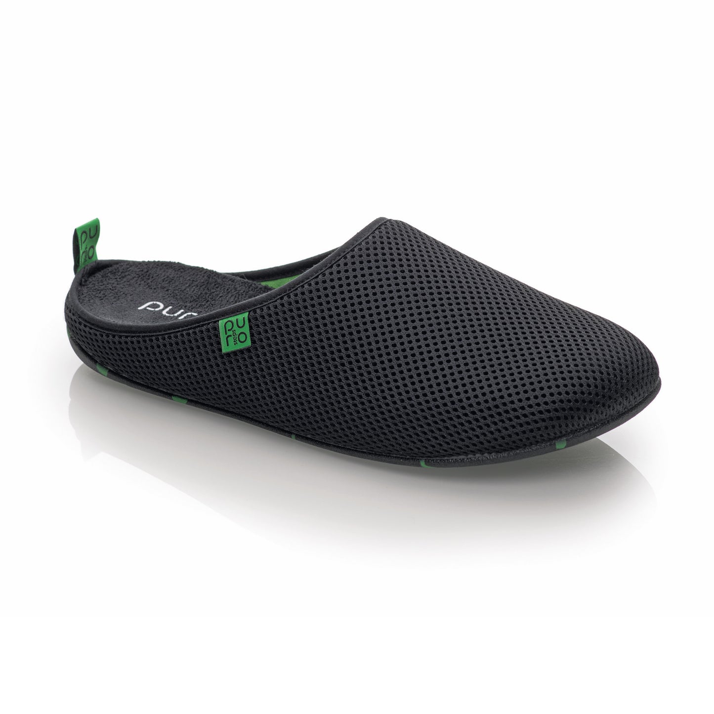purosteps Casa-Eco Hausschuhe Slipper Pantoffel Fußbett Unisex Recycelt Schwarz Neon Grün