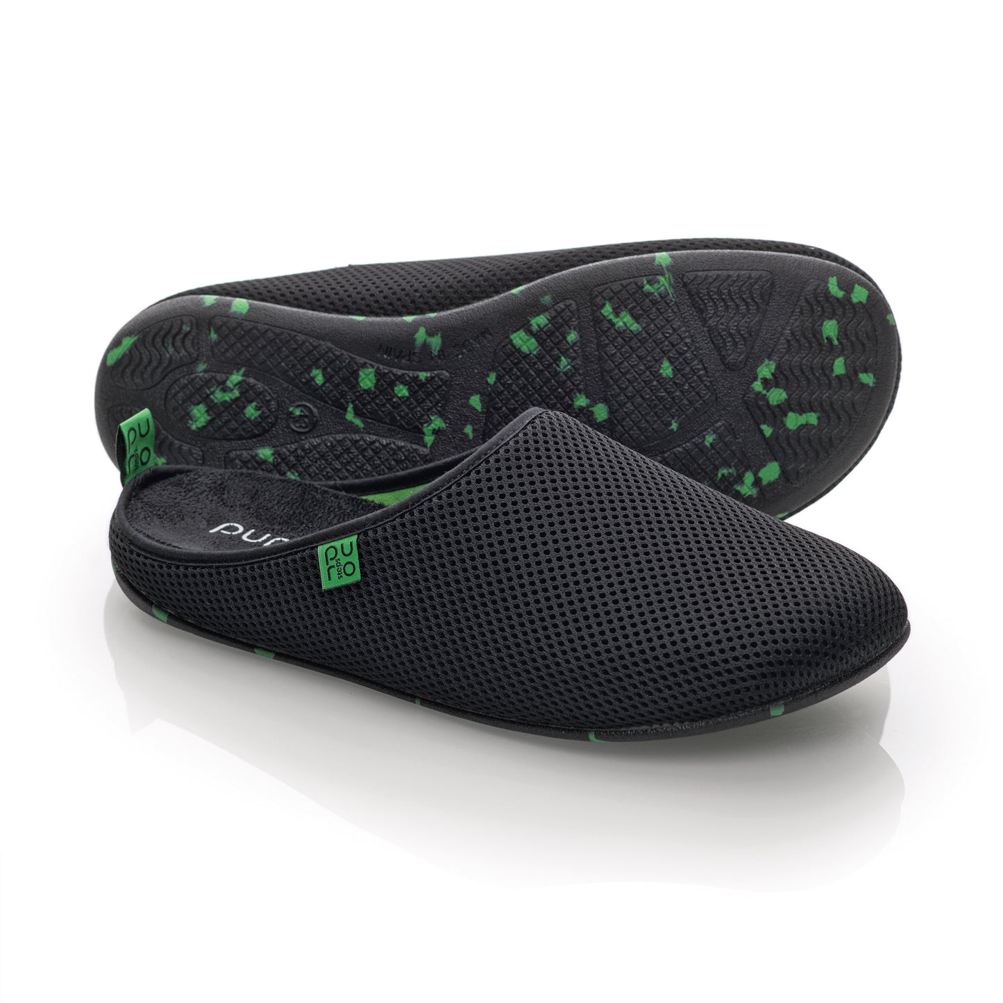 purosteps Casa-Eco Hausschuhe Slipper Pantoffel Fußbett Unisex Recycelt Schwarz Neon Grün