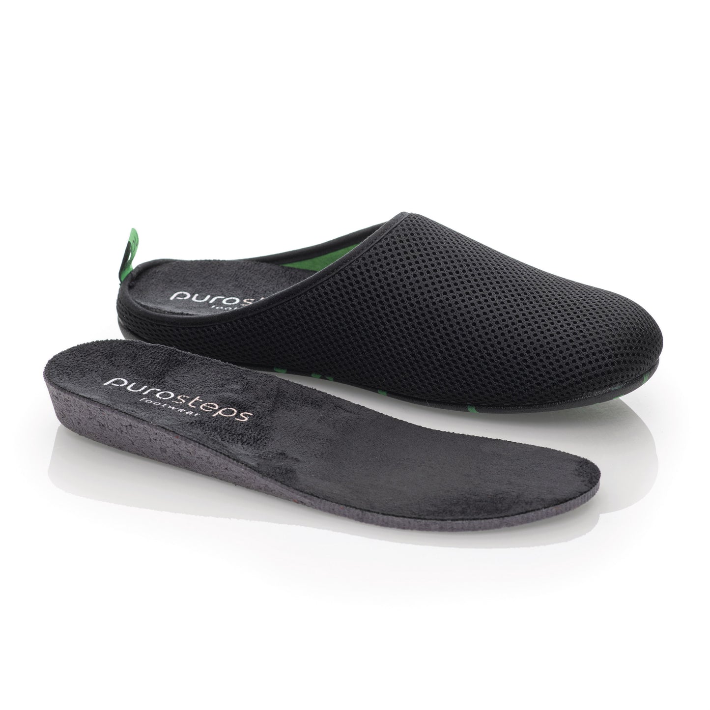 purosteps Casa-Eco Hausschuhe Slipper Pantoffel Fußbett Unisex Recycelt Schwarz Neon Grün