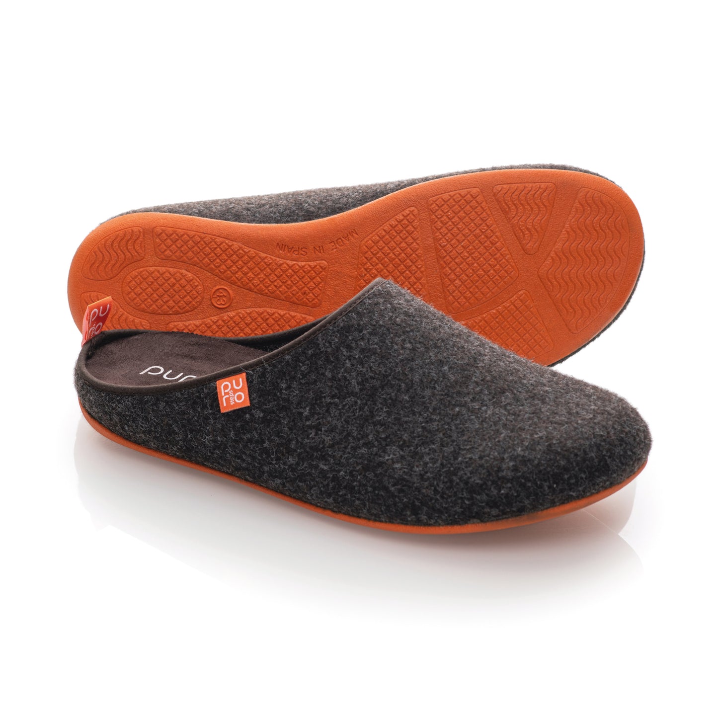 purosteps Fieltro-Eco Filz Hausschuhe Slipper Pantoffel Fußbett Unisex Recycelt Braun Orange