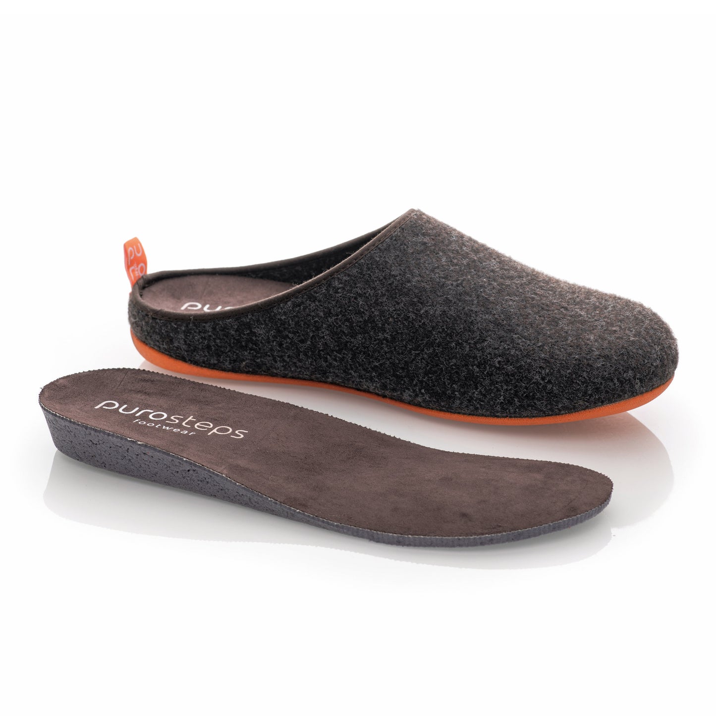purosteps Fieltro-Eco Filz Hausschuhe Slipper Pantoffel Fußbett Unisex Recycelt Braun Orange