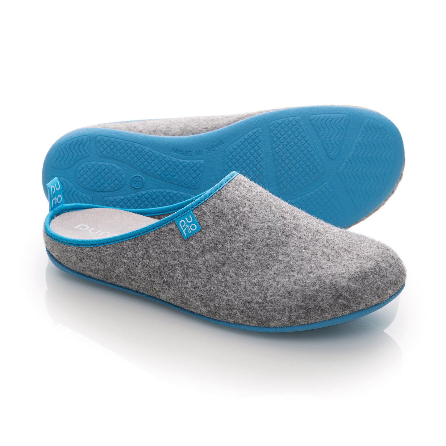 purosteps Fieltro-Eco Filz Hausschuhe Slipper Pantoffel Fußbett Unisex Recycelt Grau Hellblau