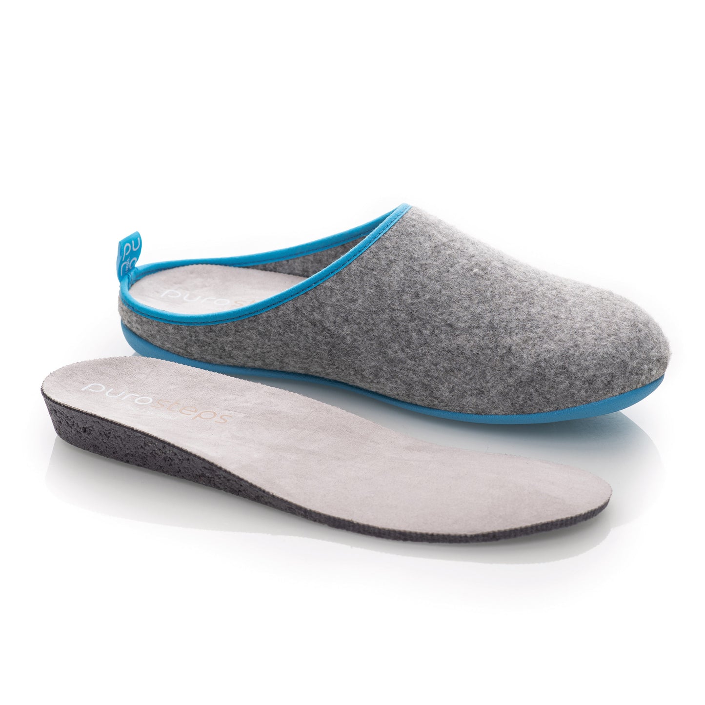 purosteps Fieltro-Eco Filz Hausschuhe Slipper Pantoffel Fußbett Unisex Recycelt Grau Hellblau