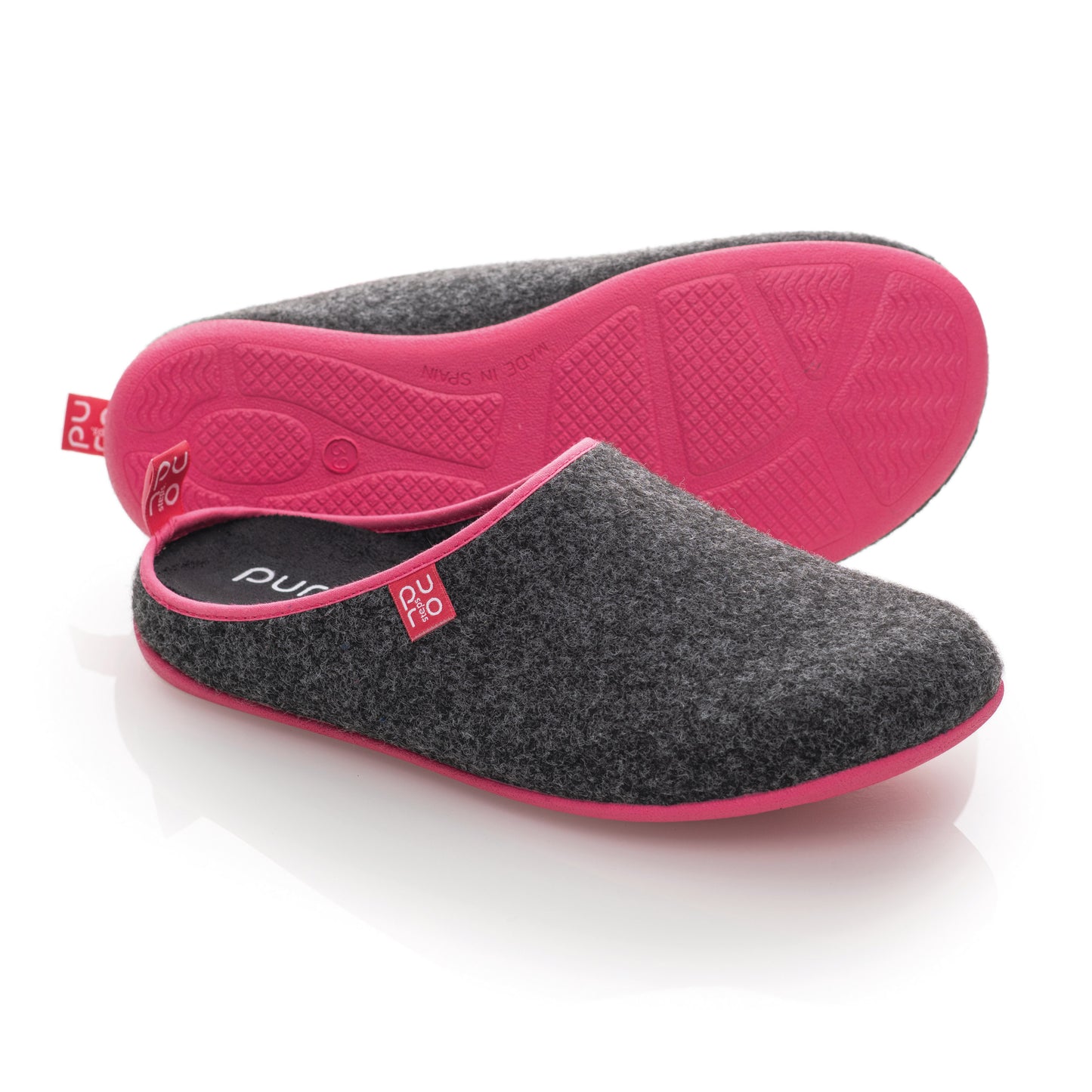 purosteps Fieltro-Eco Filz Hausschuhe Slipper Pantoffel Fußbett Unisex Recycelt Grau Pink