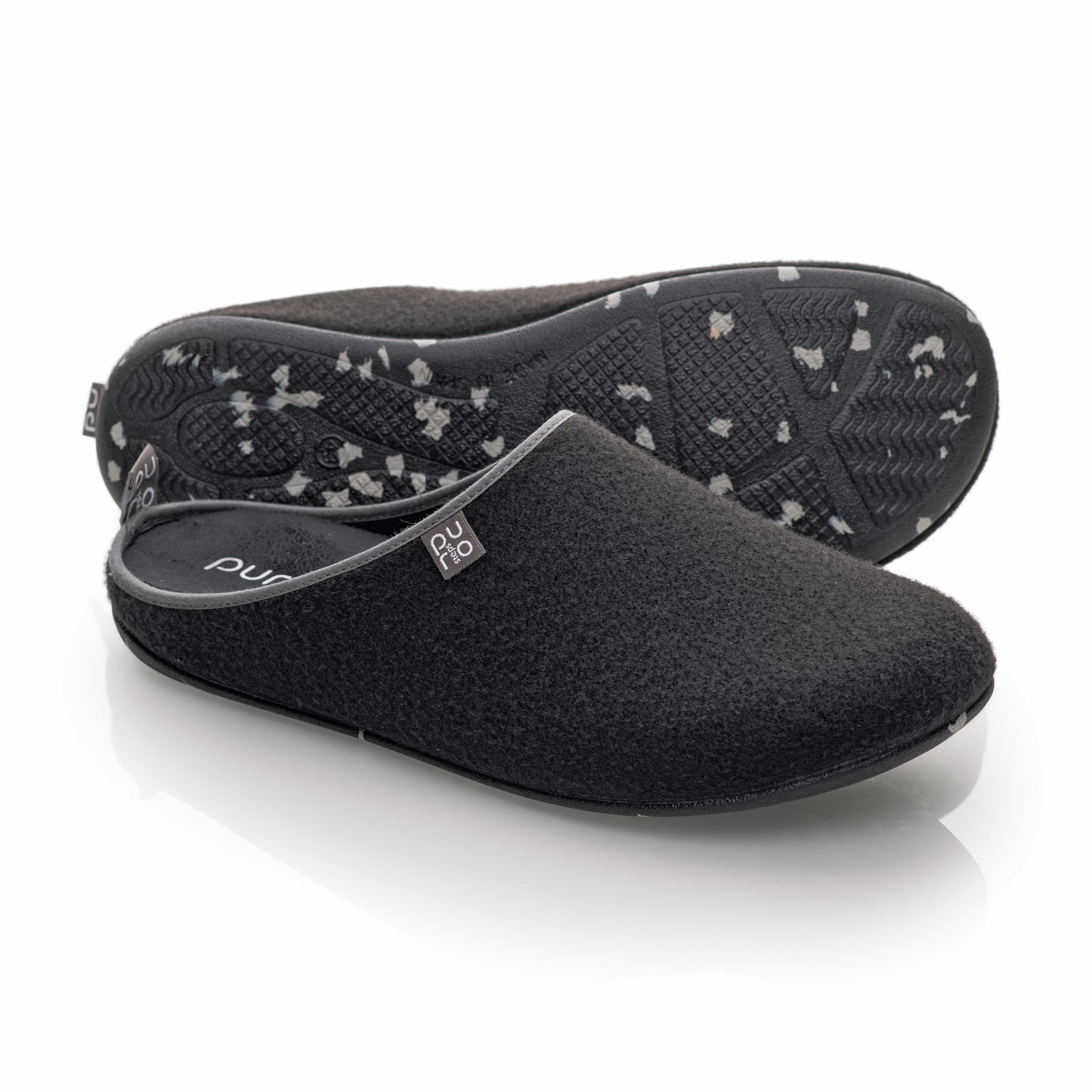 purosteps Fieltro-Eco Filz Hausschuhe Slipper Pantoffel Fußbett Unisex Recycelt Schwarz Grau