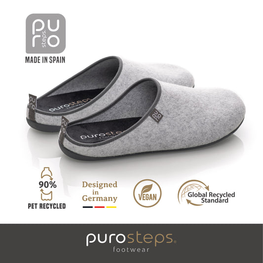 purosteps Fieltro-Eco Filz Hausschuhe Slipper Pantoffel Fußbett Unisex Recycelt Smoke Grau