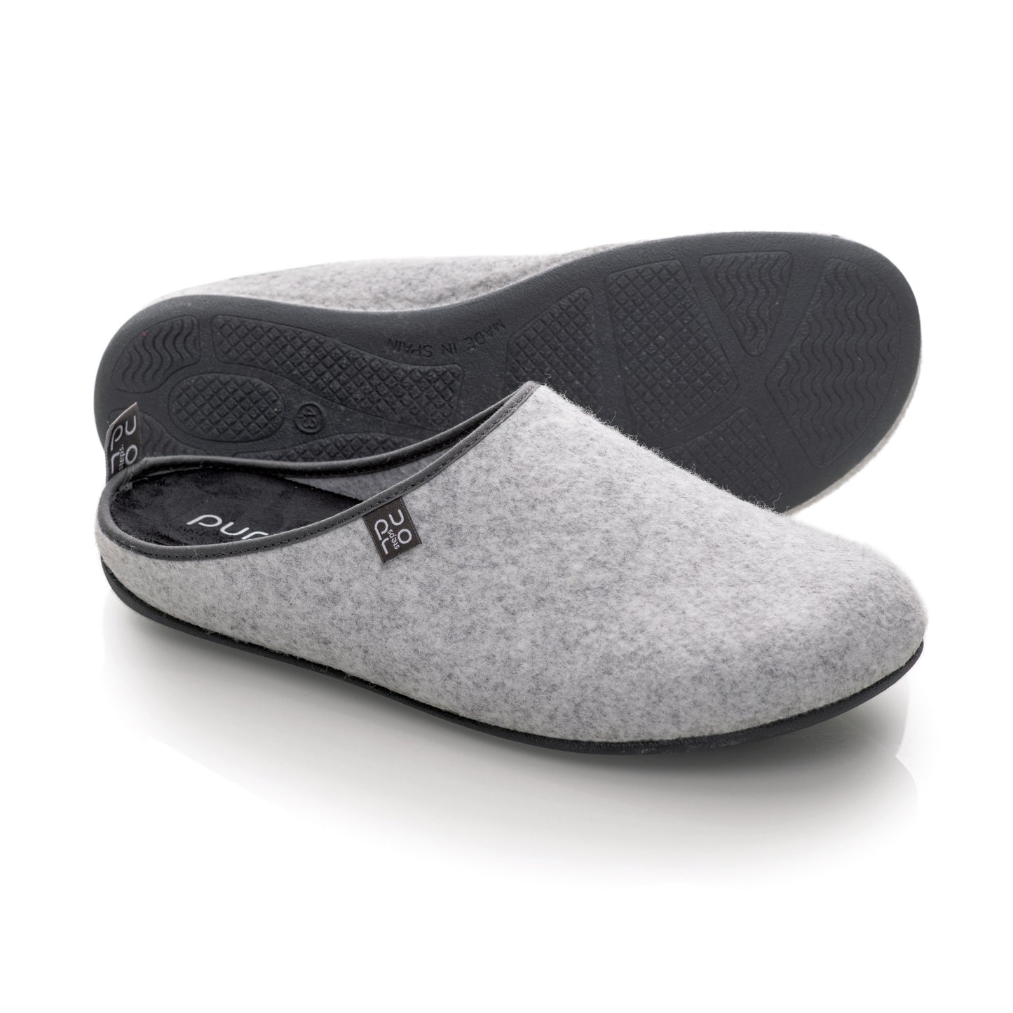 purosteps Fieltro-Eco Filz Hausschuhe Slipper Pantoffel Fußbett Unisex Recycelt Smoke Grau
