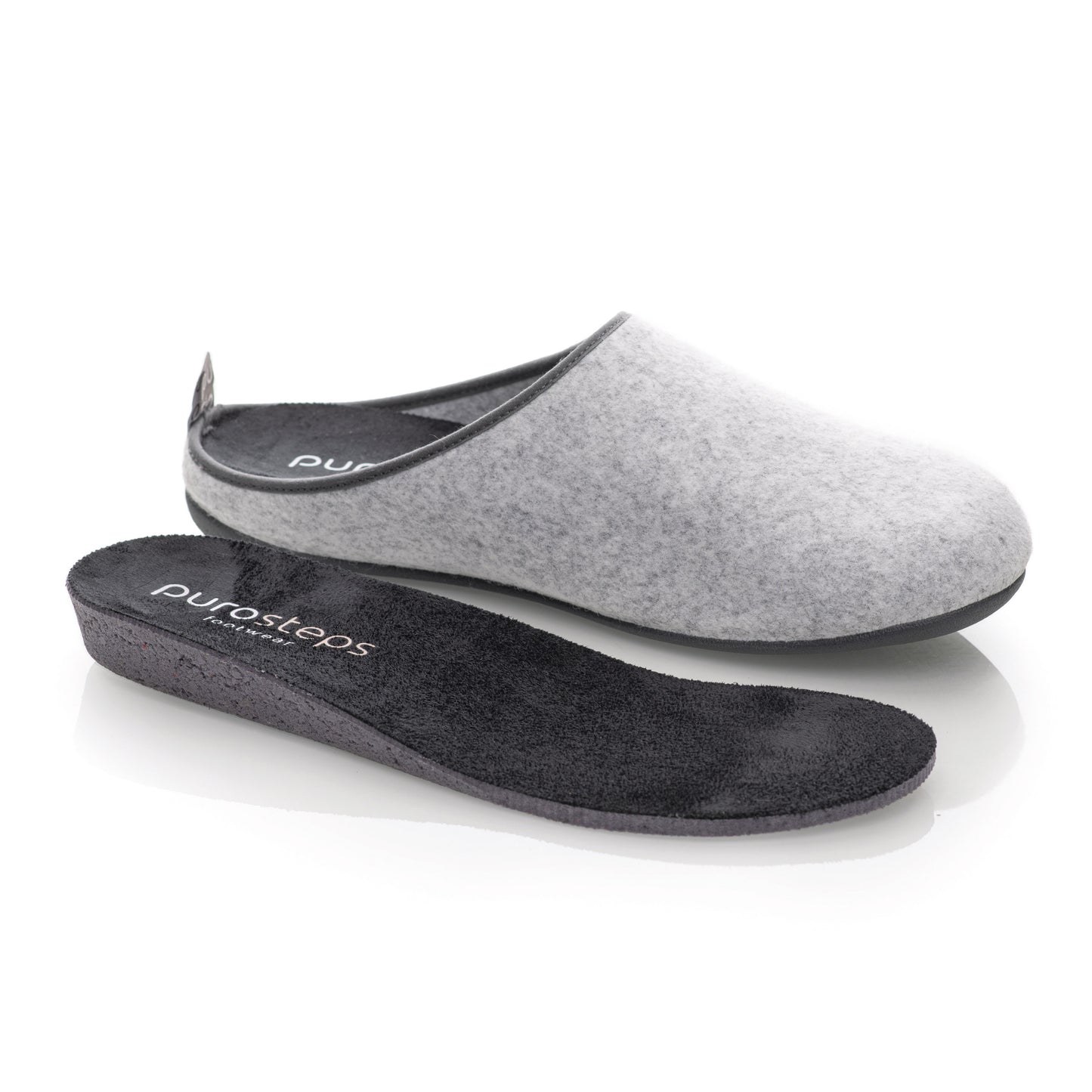 purosteps Fieltro-Eco Filz Hausschuhe Slipper Pantoffel Fußbett Unisex Recycelt Smoke Grau