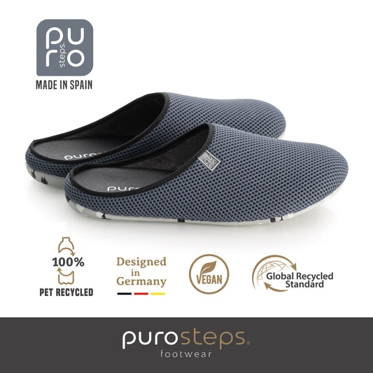 purosteps Casa-Eco-Signet Hausschuhe Slipper Pantoffel Fußbett Unisex Recycelt Schwarz Grau