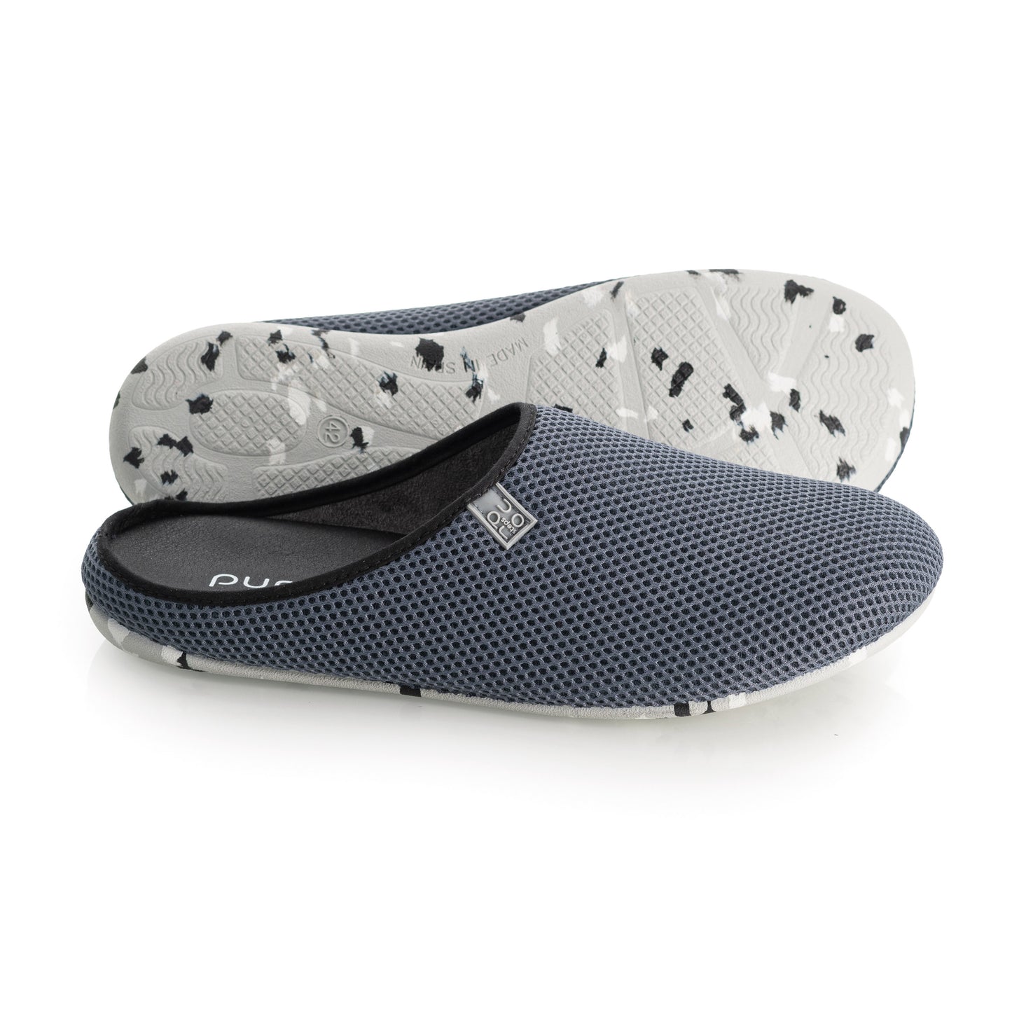 purosteps Casa-Eco-Signet Hausschuhe Slipper Pantoffel Fußbett Unisex Recycelt Schwarz Grau