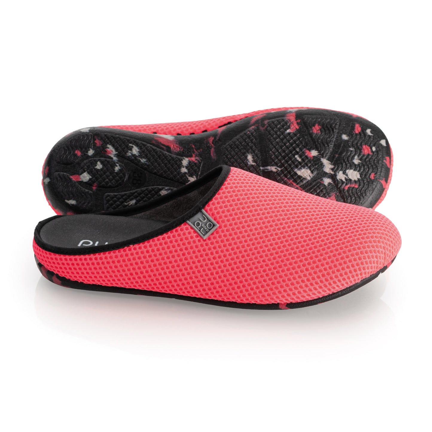 purosteps Casa-Eco-Signet Damen Hausschuhe Slipper Pantoffel Fußbett Pink-Schwarz