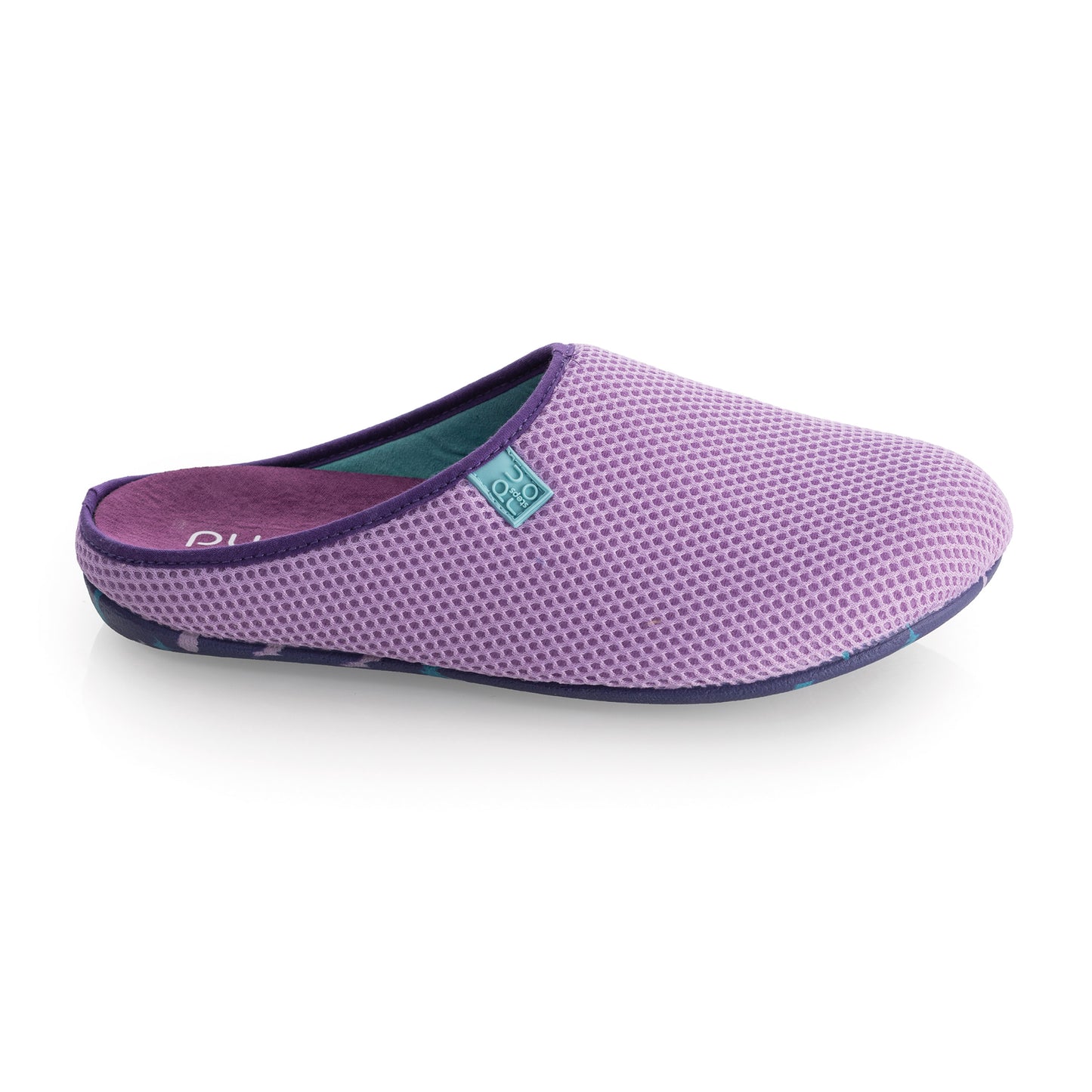 purosteps Casa-Eco-Signet Damen Hausschuhe Slipper Pantoffel Fußbett Violett-Türkis