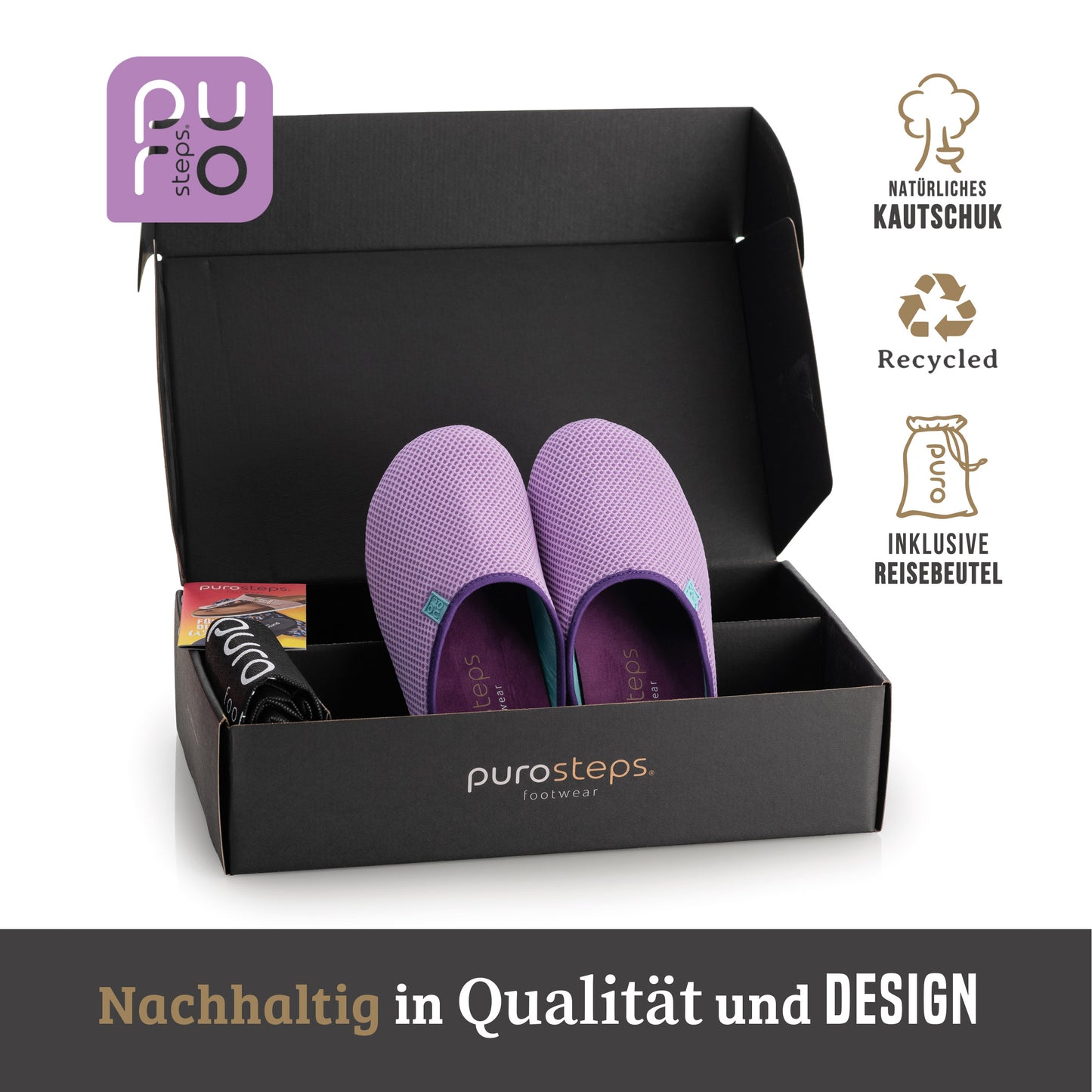 purosteps Casa-Eco-Signet Damen Hausschuhe Slipper Pantoffel Fußbett Violett-Türkis