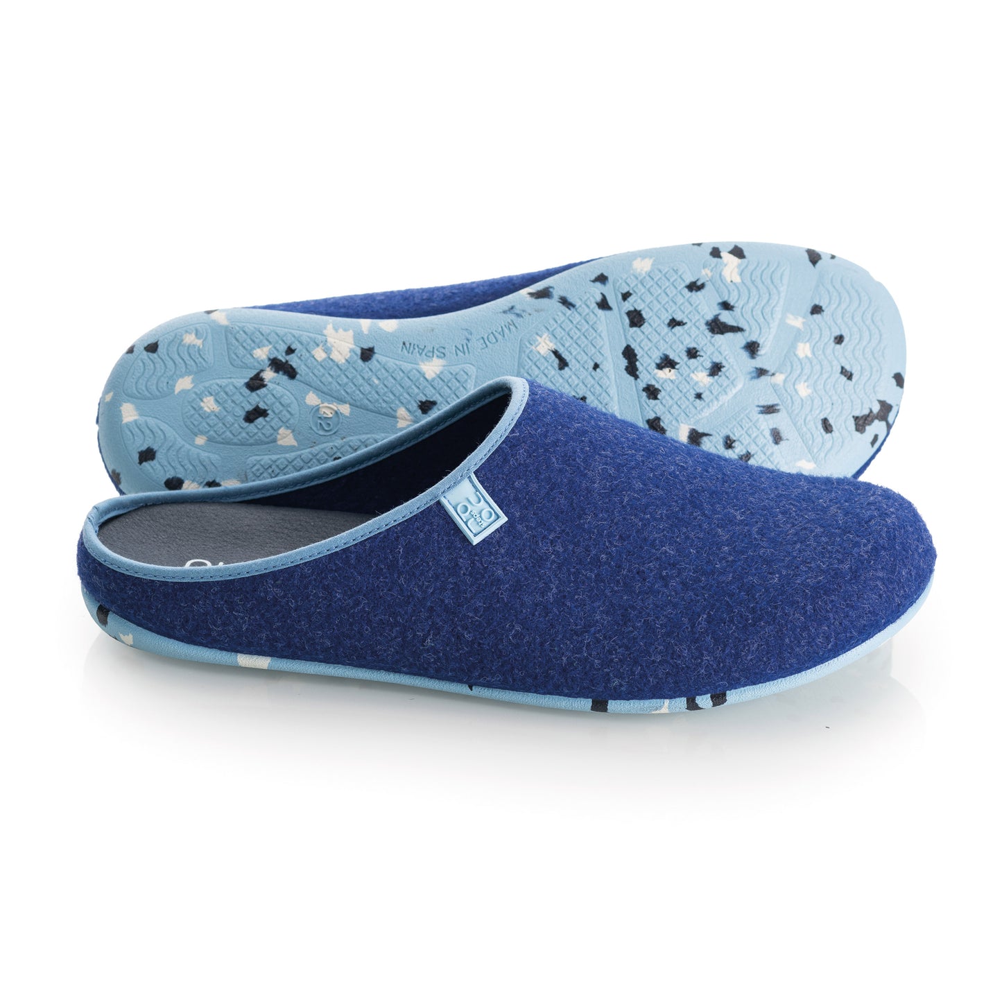 purosteps Fieltro-Eco-Signet Filz Hausschuhe Slipper Pantoffel Fußbett Unisex Recycelt Dunkelblau Hellblau