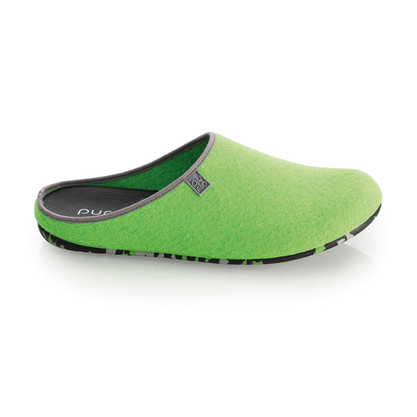 purosteps Fieltro-Eco-Signet Filz Hausschuhe Slipper Pantoffel Fußbett Unisex Recycelt Neon Grün Grau