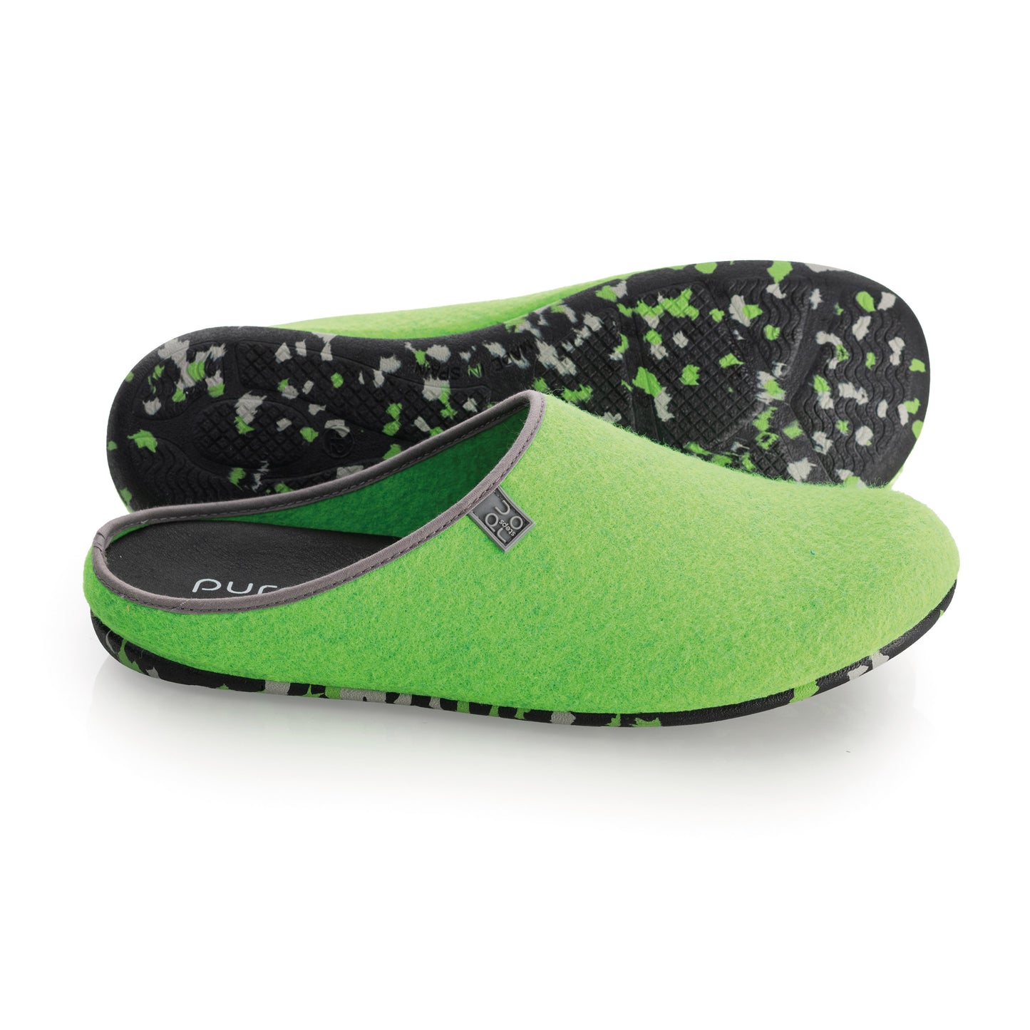 purosteps Fieltro-Eco-Signet Filz Hausschuhe Slipper Pantoffel Fußbett Unisex Recycelt Neon Grün Grau
