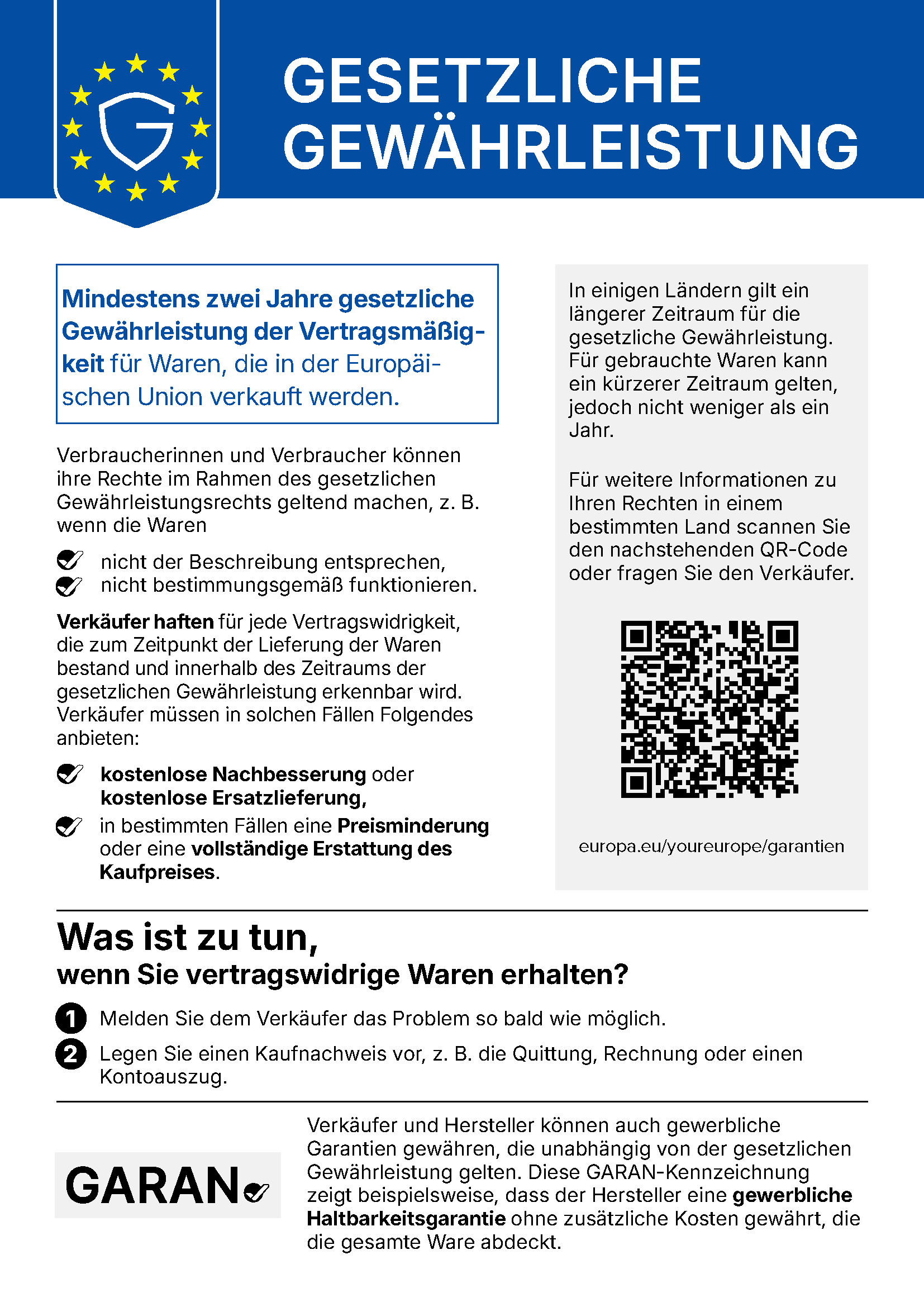 Information zur gesetzlichen Gewährleistung