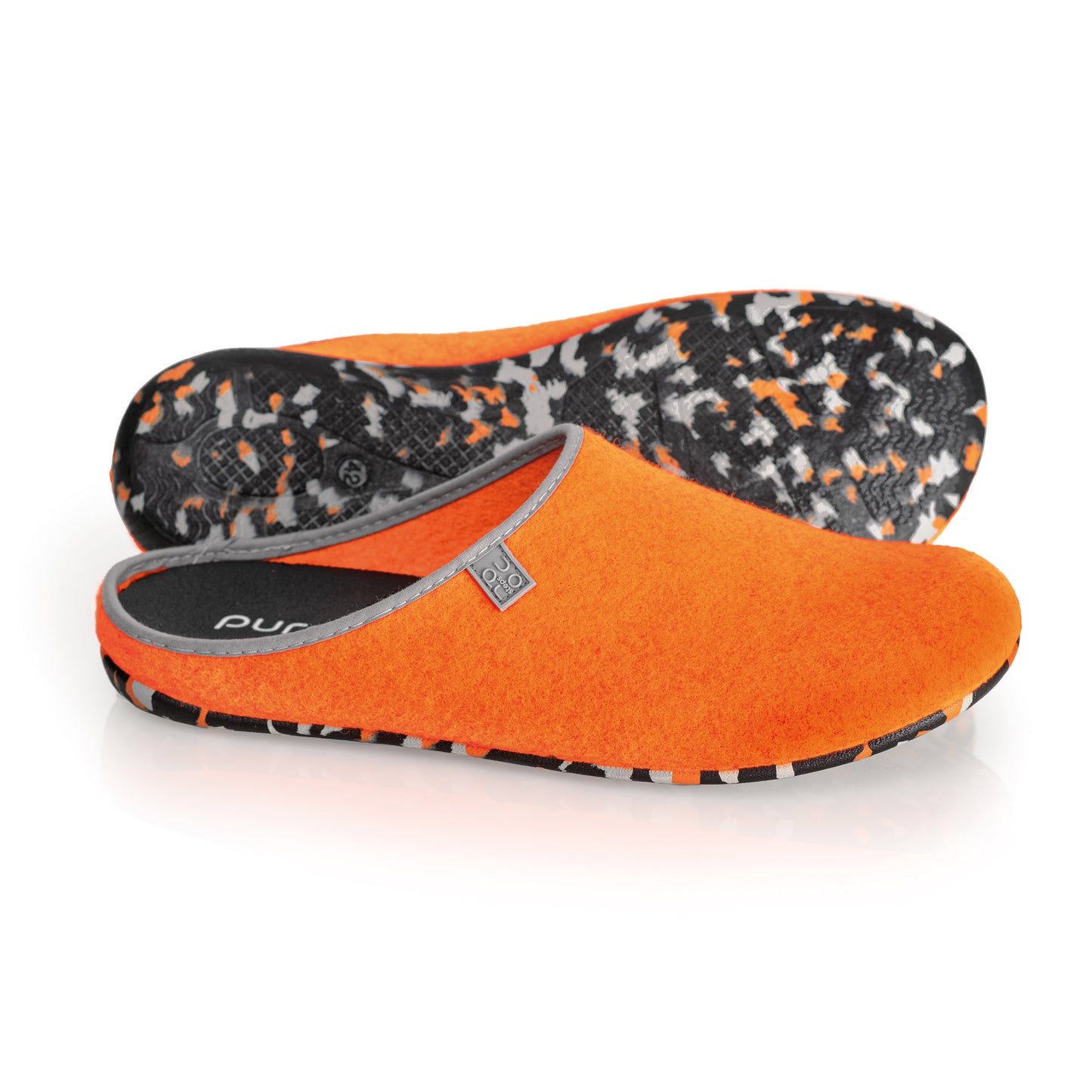 purosteps Fieltro-Eco-Signet Filz Hausschuhe Slipper Pantoffel Fußbett Unisex Recycelt Orange Grau