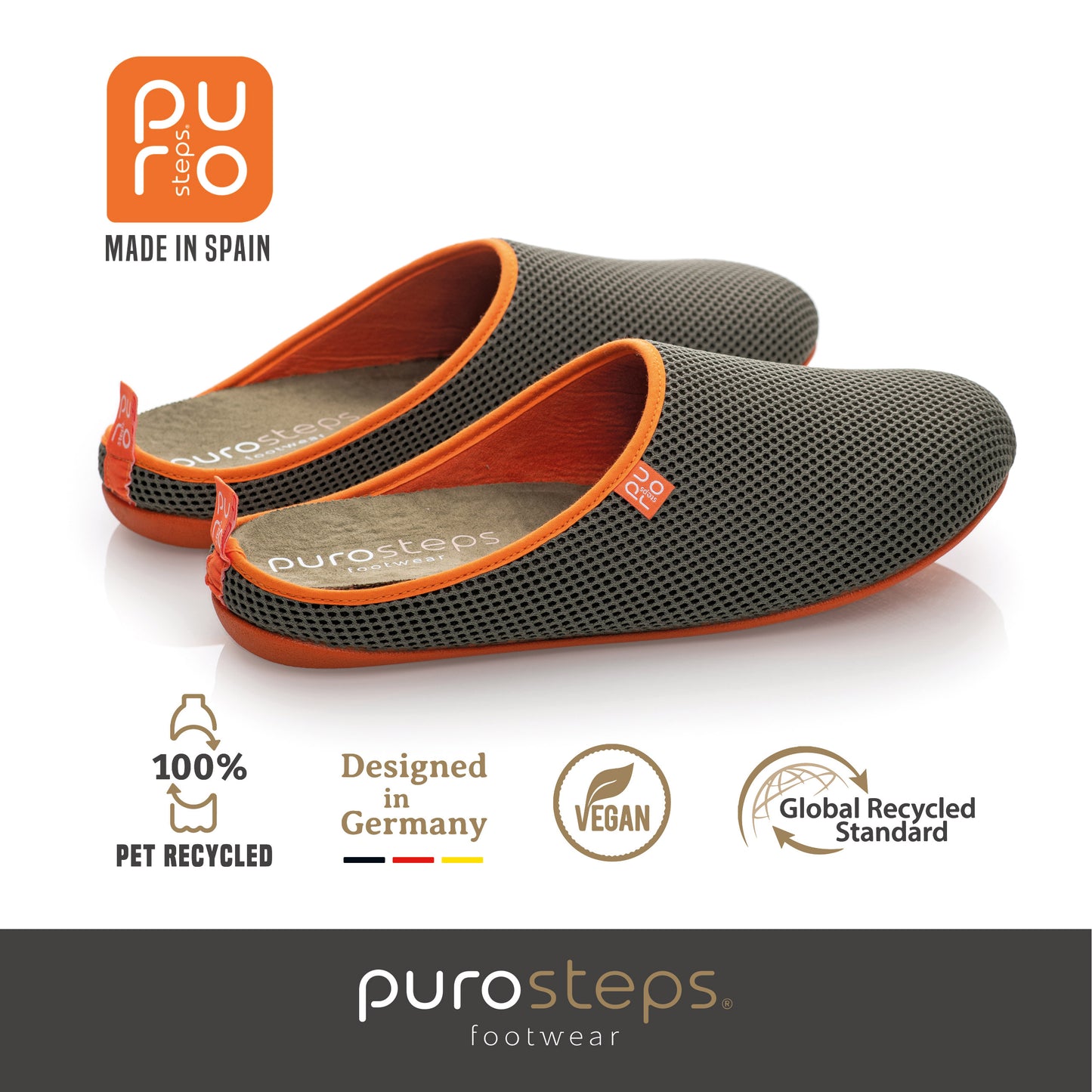 purosteps Casa-Eco Hausschuhe Slipper Pantoffel Fußbett Unisex Recycelt Grün Orange